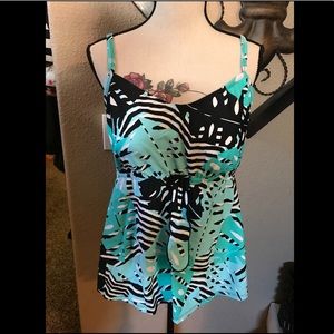 Plus Swim- tankini *top only. Teal Mint tribal size 18